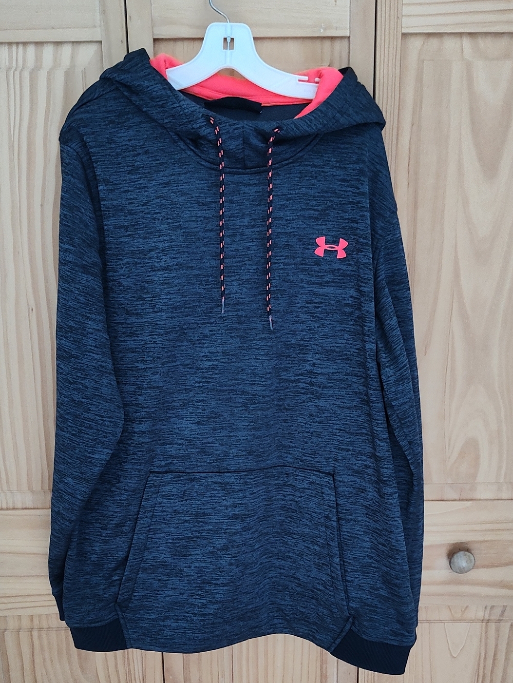 Under Armour Mens Heathered Charcoal Hoodie with Orange Accents
